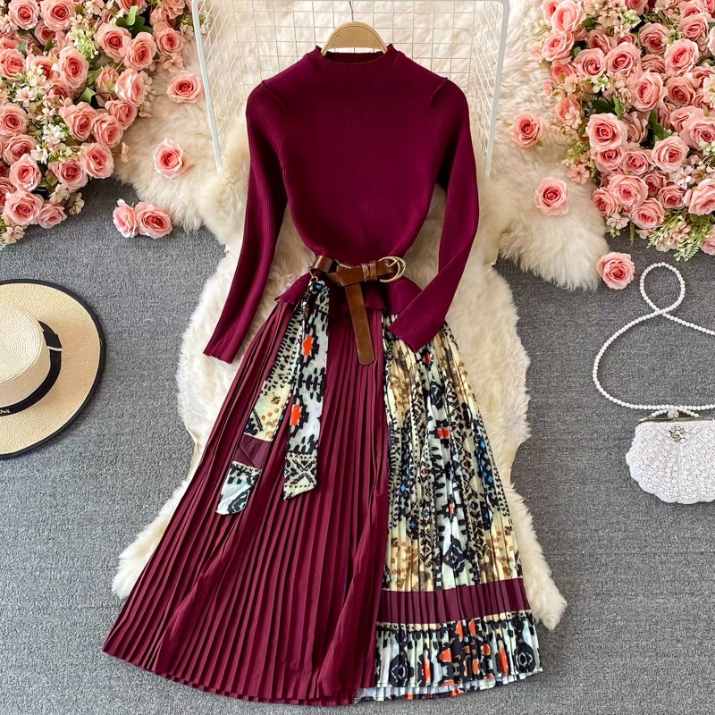 Lunch day print dress & belt FD13 images